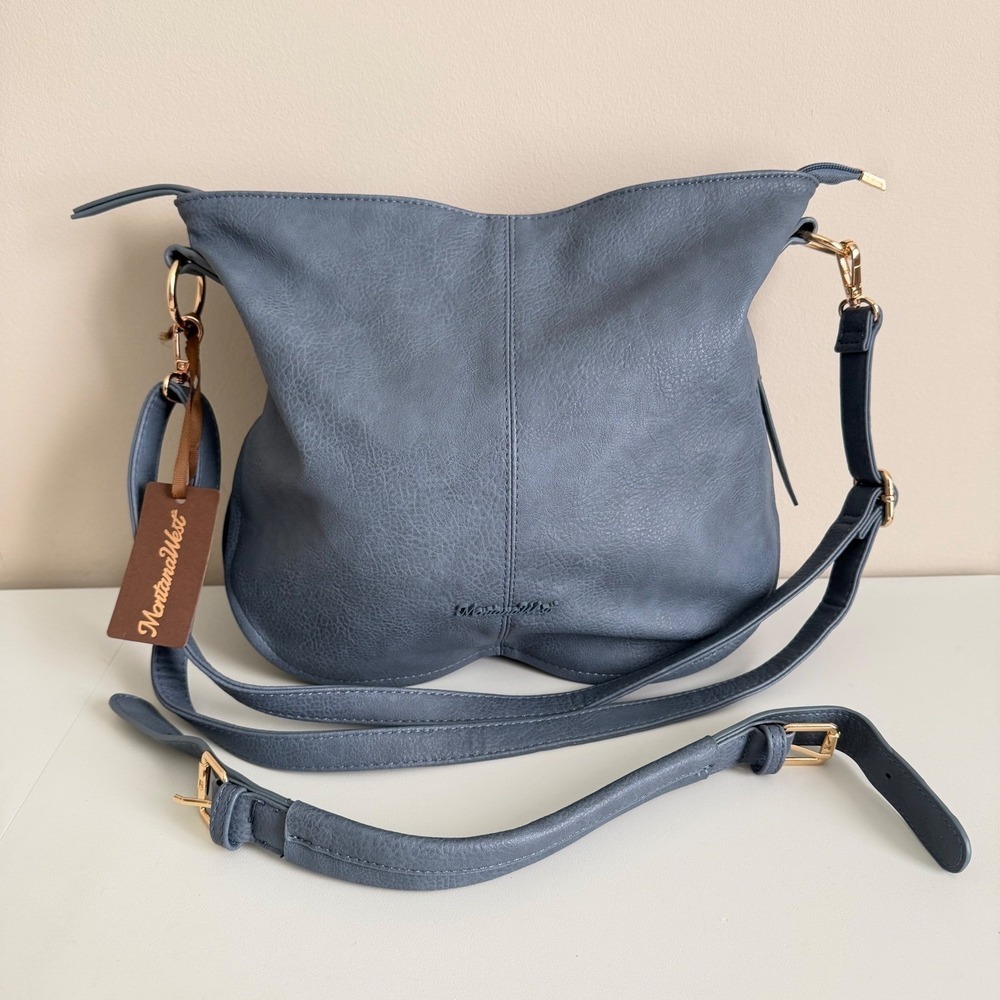 Montana West Slate Blue Vegan Leather Hobo Western Crossbody Bag NWT
